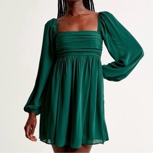 Abercrombie & Fitch Forest Green Long-Sleeve Square Neck Mini Dress